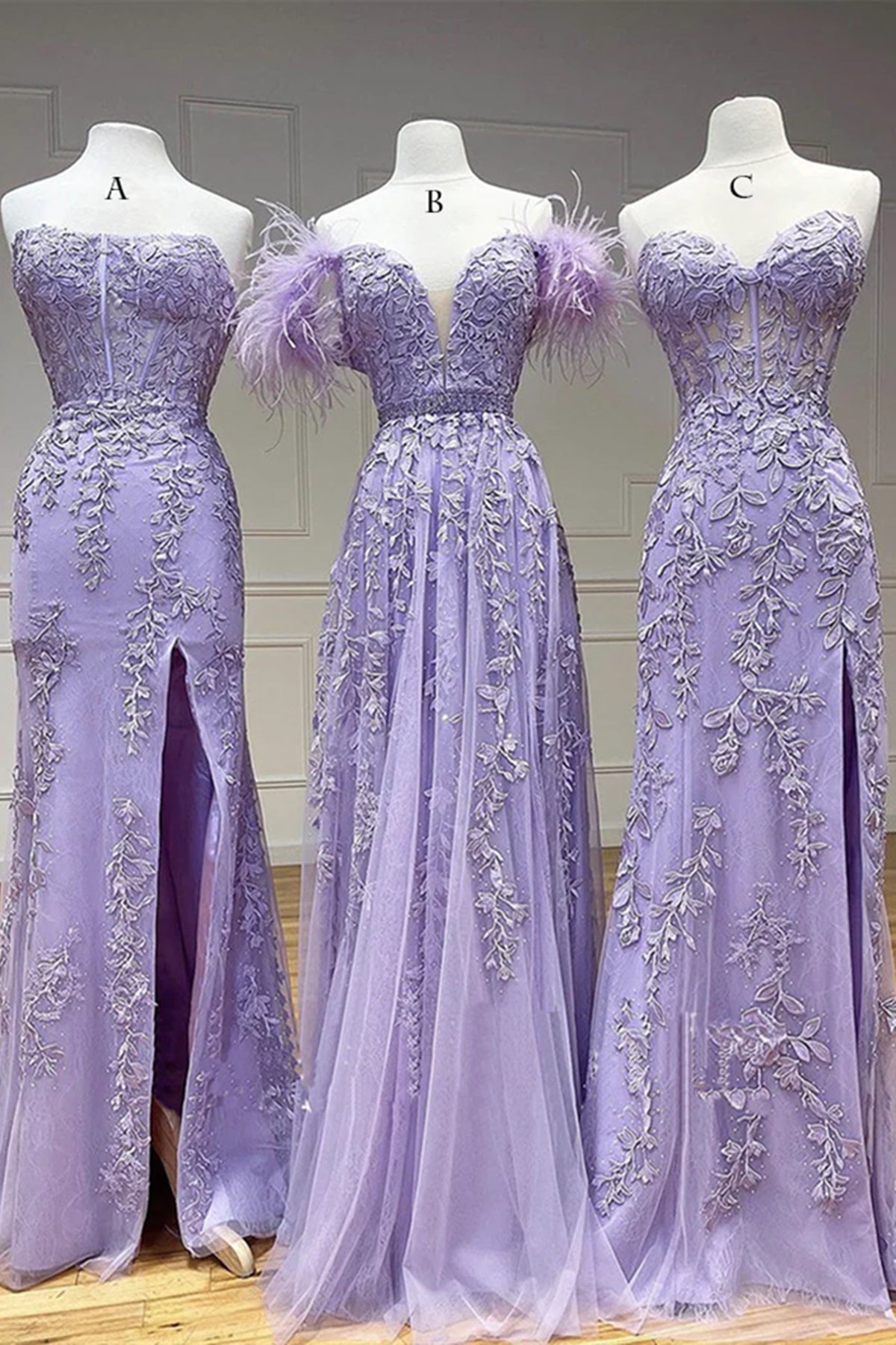 Purple Tulle Long Lace Prom Dresses, Purple Tulle Long Lace Formal Evening Dresses