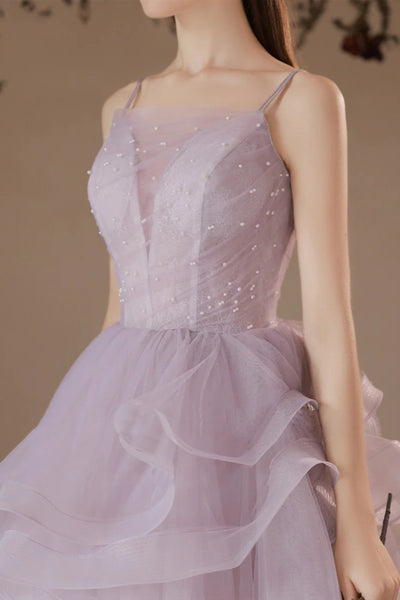 Purple Tulle Long Prom Dresses, Floor Length Purple Tulle Long Formal Evening Dresses