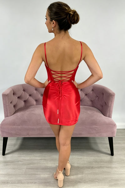 Red Corset 3D Floral Short Red Tight Prom Dresses, Short Red Tight Formal Homecoming Dresses