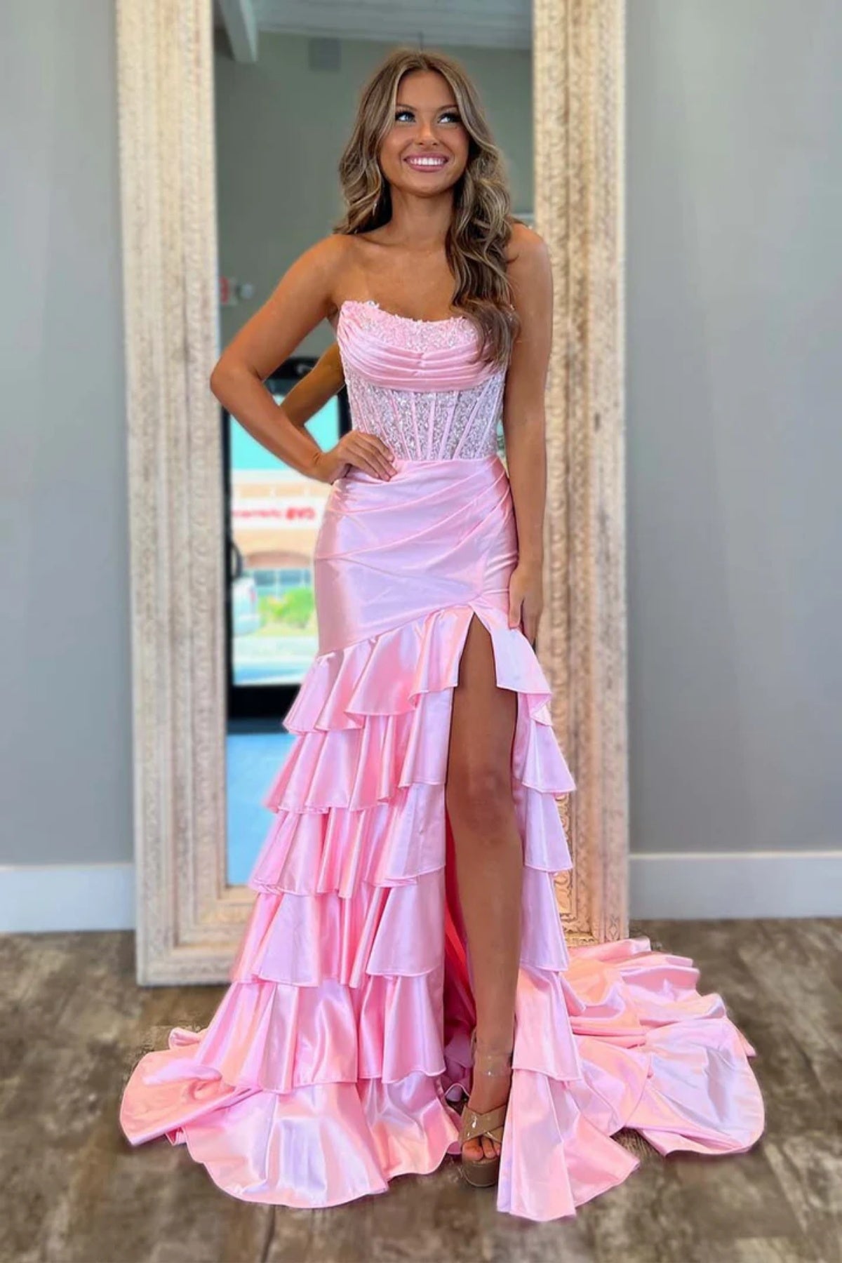 Scoop Neck Pink Purple Black Layered Mermaid Lace Prom Dresses, Mermai Eip Collection Scoop Neck Pink Purple Black Layered Mermaid Lace Prom Dresses, Mermai Eip Collection