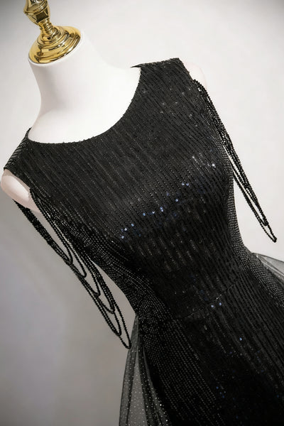 Shiny Black Long Prom Dresses, Black Long Formal Evening Dresses