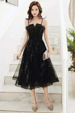 Shiny Short Black Prom Dresses, Little Black Formal Homecoming Dresses