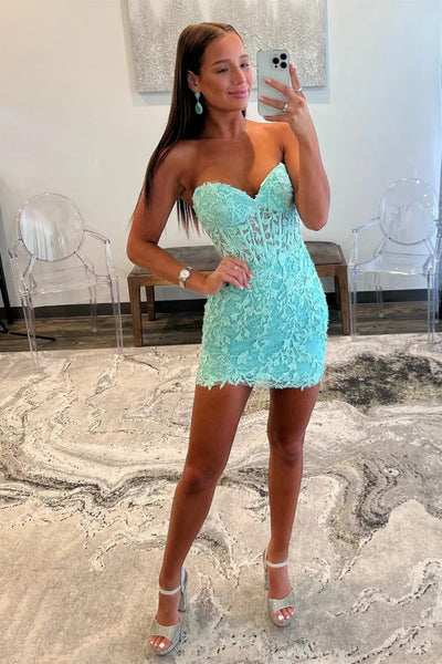 Short Mint Green Pink Blue Lace Prom Dresses, Pink Mint Blue Lace Formal Graduation Dresses