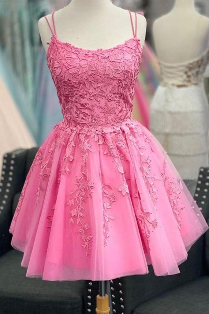 Short Pink Blue Backless Lace Prom Dresses, Short Pink Blue Open Back Eip Collection Short Pink Blue Backless Lace Prom Dresses, Short Pink Blue Open Back Eip Collection