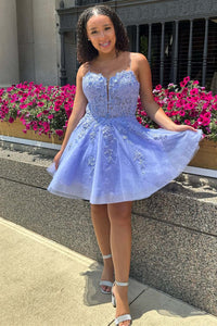 Short Purple Lace Prom Dresses, Short Purple Lace Formal Homecoming Dresses