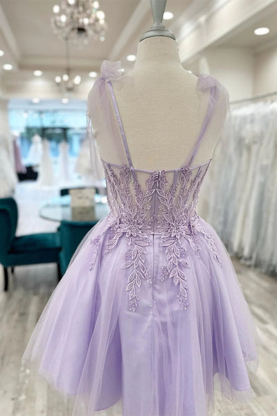 Short Purple Lace Prom Dresses, Short Purple Lace Formal Homecoming Dresses