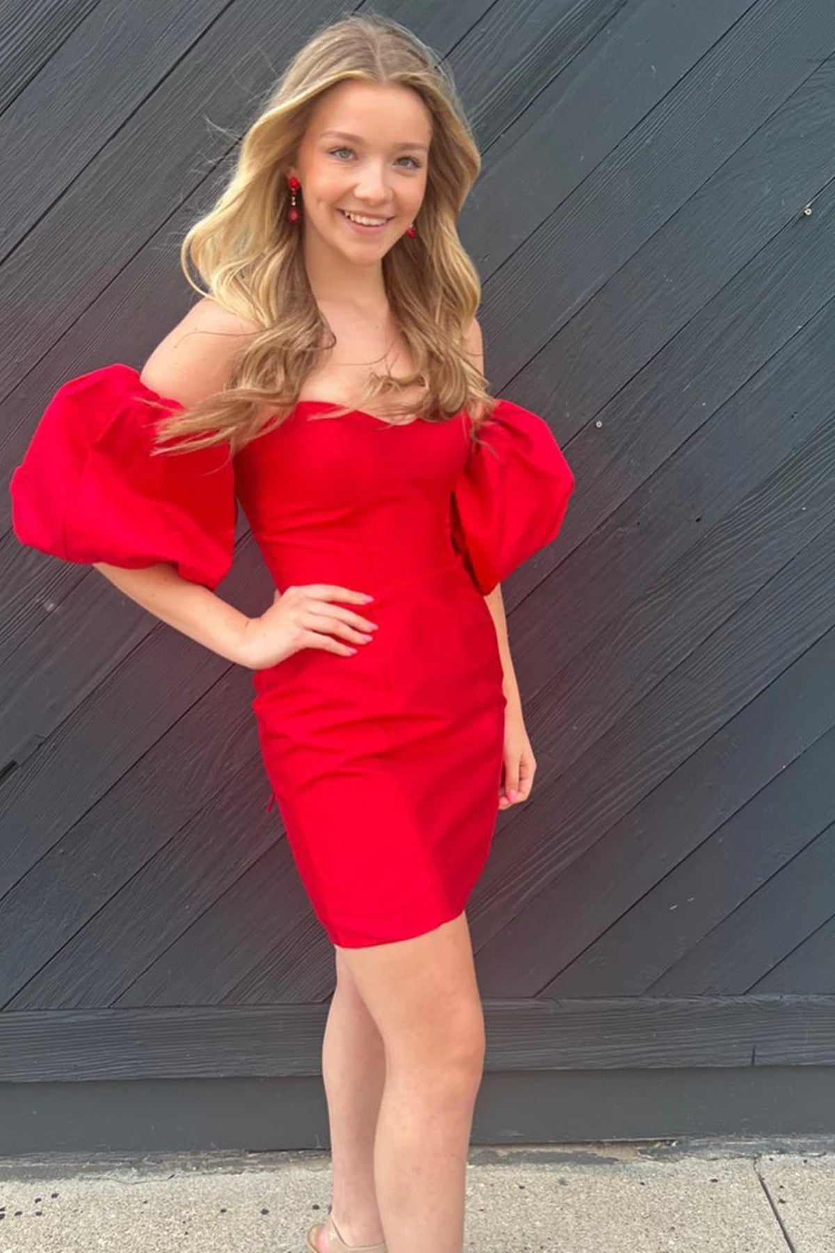 Short Red Satin Prom Dresses, Short Red Satin Formal Homecoming Dresses