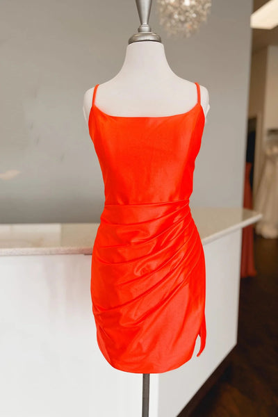 Short Ruched Bodycon Pink Orange Blue Prom Dresses, Short Bodycon Formal Homecoming Dresses