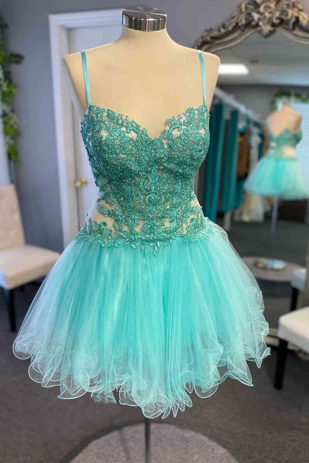 Short V Neck Mint Green Lace Prom Dresses, Short Mint Green Lace Forma Eip Collection Short V Neck Mint Green Lace Prom Dresses, Short Mint Green Lace Forma Eip Collection
