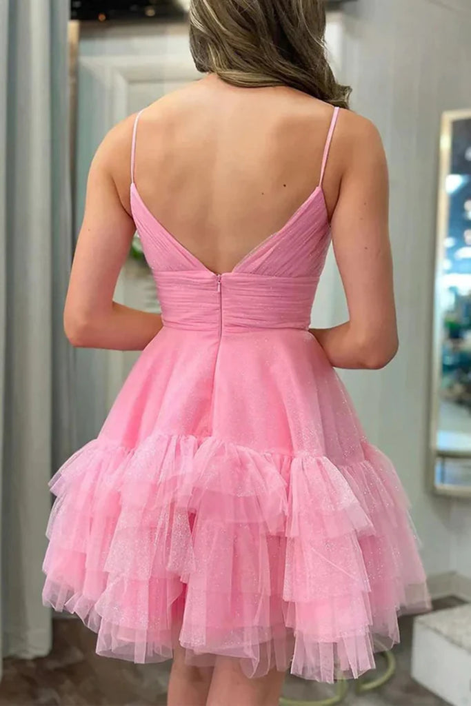Short V Neck Pink Blue Puffy Prom Dresses, Short V Neck Formal Homecom Eip Collection Short V Neck Pink Blue Puffy Prom Dresses, Short V Neck Formal Homecom Eip Collection