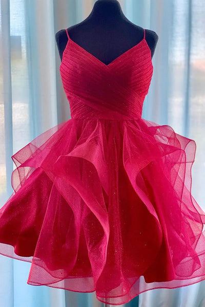 Short V Neck Puffy Teal Burgundy White Pink Prom Dresses, Short V Neck Formal Homecoming Dresses EP2097