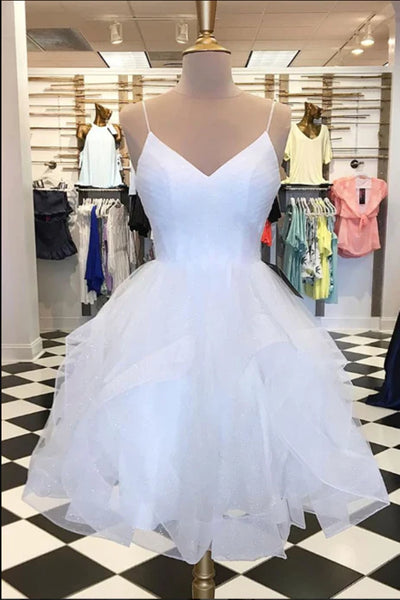 Short V Neck Puffy Teal Burgundy White Pink Prom Dresses, Short V Neck Formal Homecoming Dresses EP2097