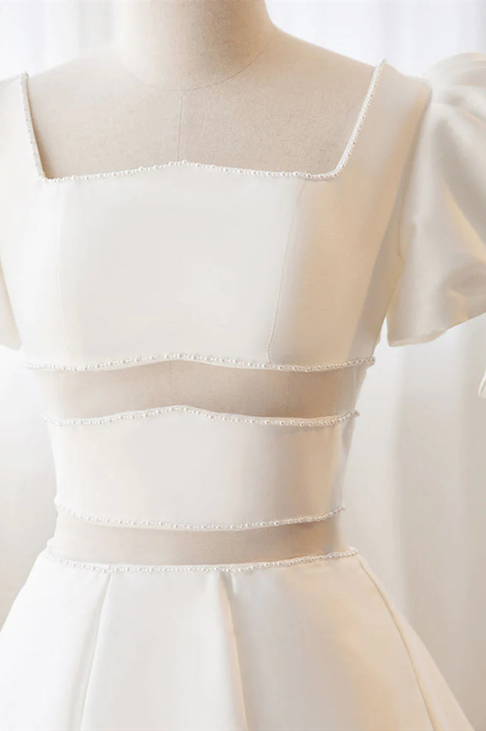 Short White Beaded Prom Dresses, Short White Beaded Formal Homecoming