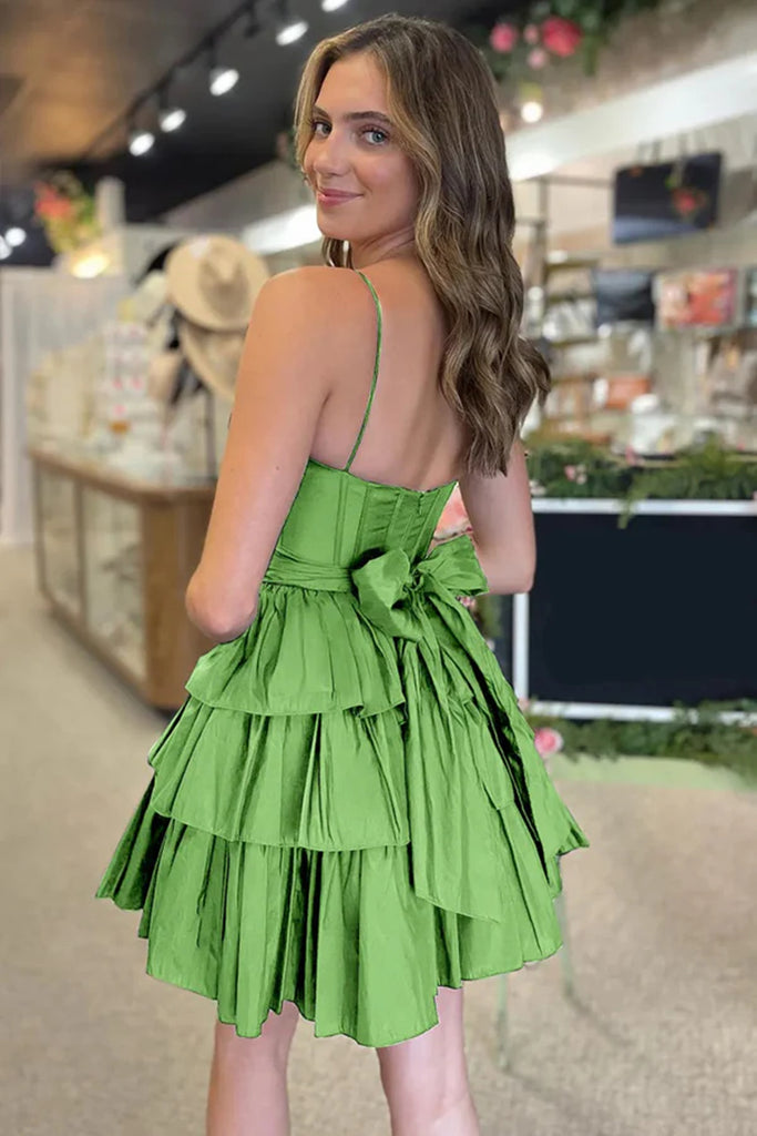Simple Backless Layered Satin Black/Green Prom Dresses, Short Black/Gr Eip Collection Simple Backless Layered Satin Black/Green Prom Dresses, Short Black/Gr Eip Collection