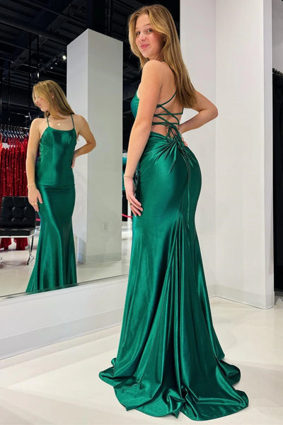 Simple Backless Mermaid Green Long Prom Dresses, Backless Green Formal Dresses, Long Green Evening Dresses