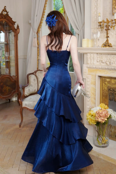 Spaghetti Straps Dark Navy Blue Mermaid Long Prom Dresses, Dark Navy Blue Long Mermaid Formal Dresses