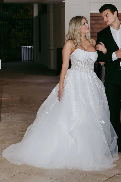 Strapless Aqua/White/Lilac Lace Long Prom Dresses, Aqua/White/Lilac Formal Graduation Evening Dresses