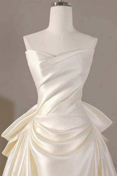 Strapless Ivory Satin Wedding Dresses, Ivory Satin Wedding Gowns, Ivory Bridal Dresses
