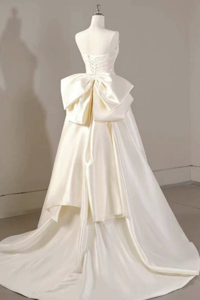 Strapless Ivory Satin Wedding Dresses, Ivory Satin Wedding Gowns, Ivory Bridal Dresses