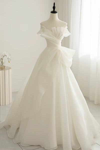 Strapless Ivory Wedding Dresses with Train, Ivory Wedding Gown, Ivory Bridal Dresses