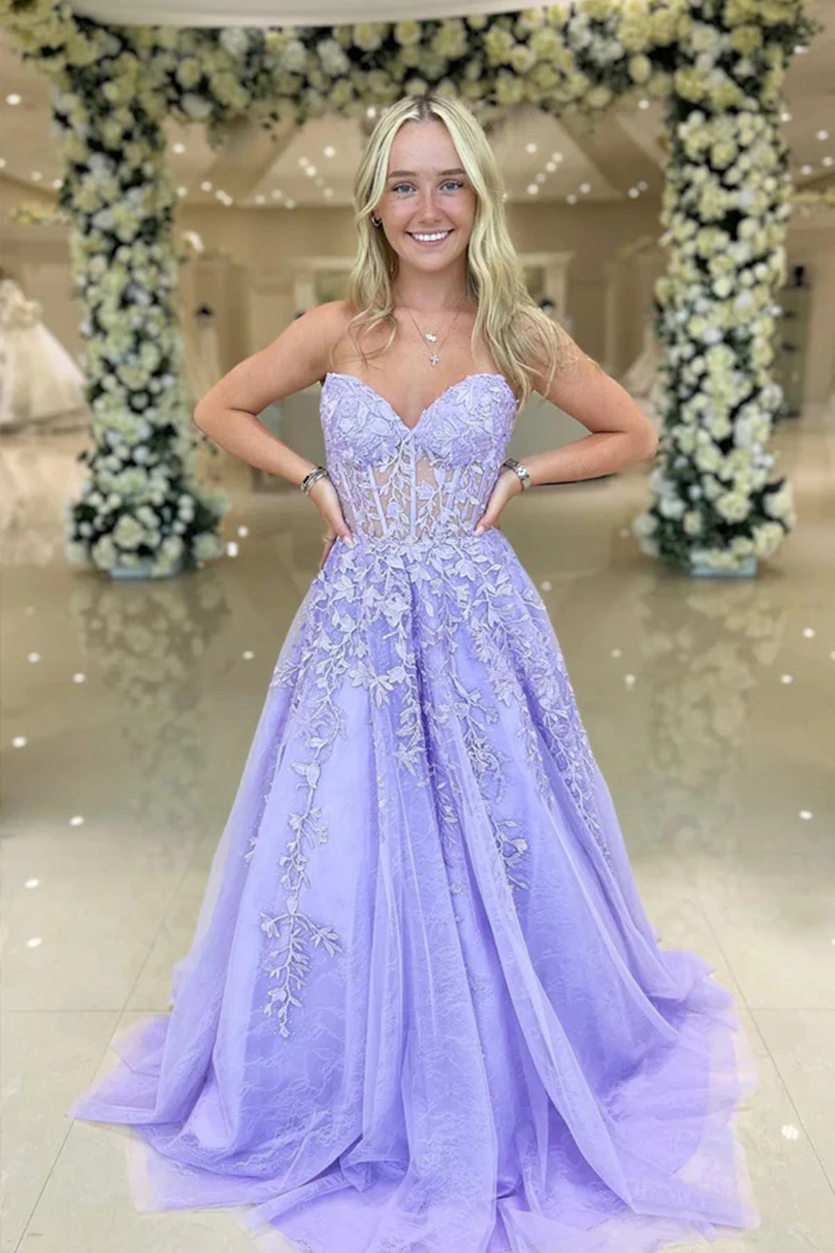 Strapless Lilac/Blue Lace Long Prom Dresses, Lilac/Blue Lace Formal Dr Eip Collection Strapless Lilac/Blue Lace Long Prom Dresses, Lilac/Blue Lace Formal Dr Eip Collection