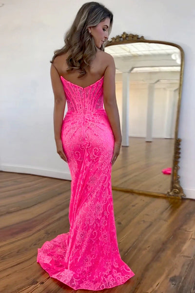 Strapless Mermaid Lace Prom Dresses, Lace Mermaid Formal Evening Dresses