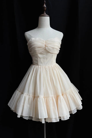 Strapless Short Chamapgne Chiffon Prom Dresses, Short Champagne Chiffon Formal Graduation Dresses
