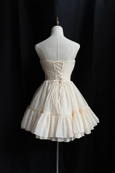Strapless Short Chamapgne Chiffon Prom Dresses, Short Champagne Chiffon Formal Graduation Dresses
