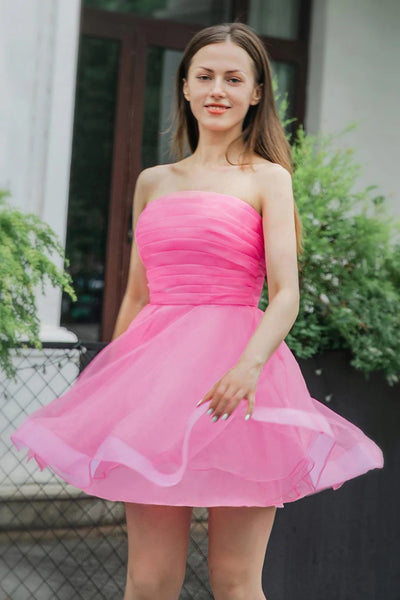 Strapless Short Pink Prom Dresses, Short Pink Formal Homecoming Dresses