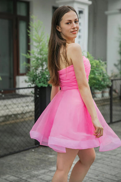 Strapless Short Pink Prom Dresses, Short Pink Formal Homecoming Dresses