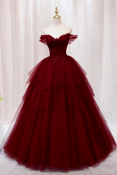Strapless Light Blue Black Burgundy Tulle Puffy Prom Dresses, Light Blue Wine Red Black Formal Evening Dresses