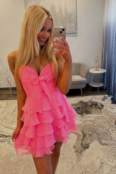 Sweetheart Neck Blue Pink Short Chiffon Prom Dresses, Short Chiffon Blue Pink Formal Homecoming Dresses