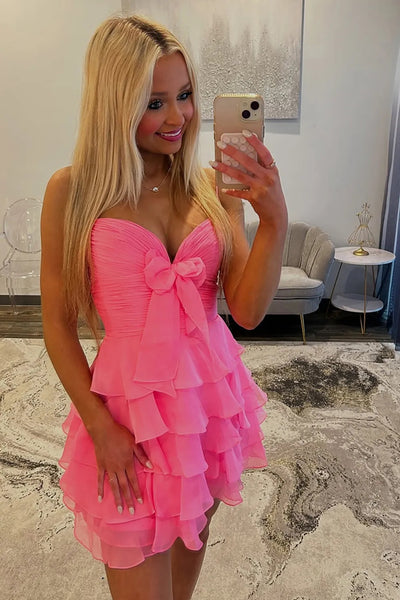 Sweetheart Neck Blue Pink Short Chiffon Prom Dresses, Short Chiffon Blue Pink Formal Homecoming Dresses