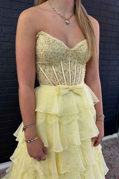 Sweetheart Neck Pink Yellow Layered Lace Prom Dresses, Pink Yellow Layered Lace Formal Evening Dresses