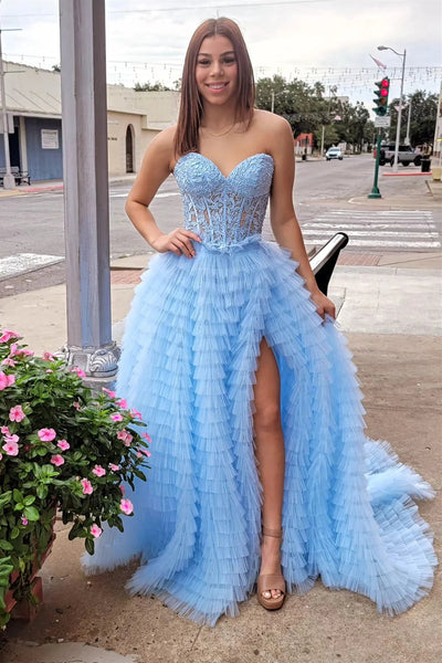 Sweetheart Neck Yellow Blue Pink Lace Prom Dresses, Strapless Multi La Eip Collection Sweetheart Neck Yellow Blue Pink Lace Prom Dresses, Strapless Multi La Eip Collection