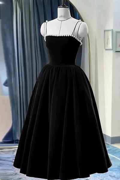 Tea Length Velvet Black Burgundy Prom Dresses, Black Burgundy Velvet Tea Length Formal Homecoming Dresses