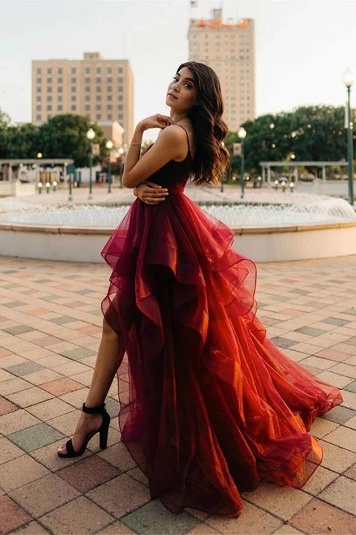 V Neck Burgundy Long Prom Dresses, V Neck Wine Red Long Formal Evening Dresses