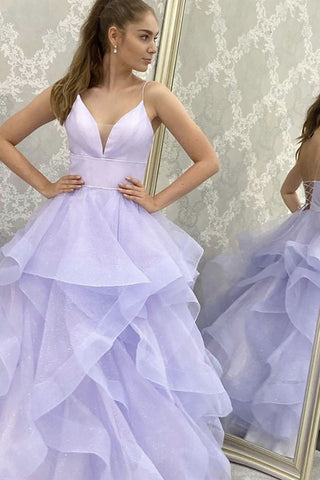 V Neck Glitter Purple Long Prom Dresses, V Neck Long Purple Formal Evening Dresses