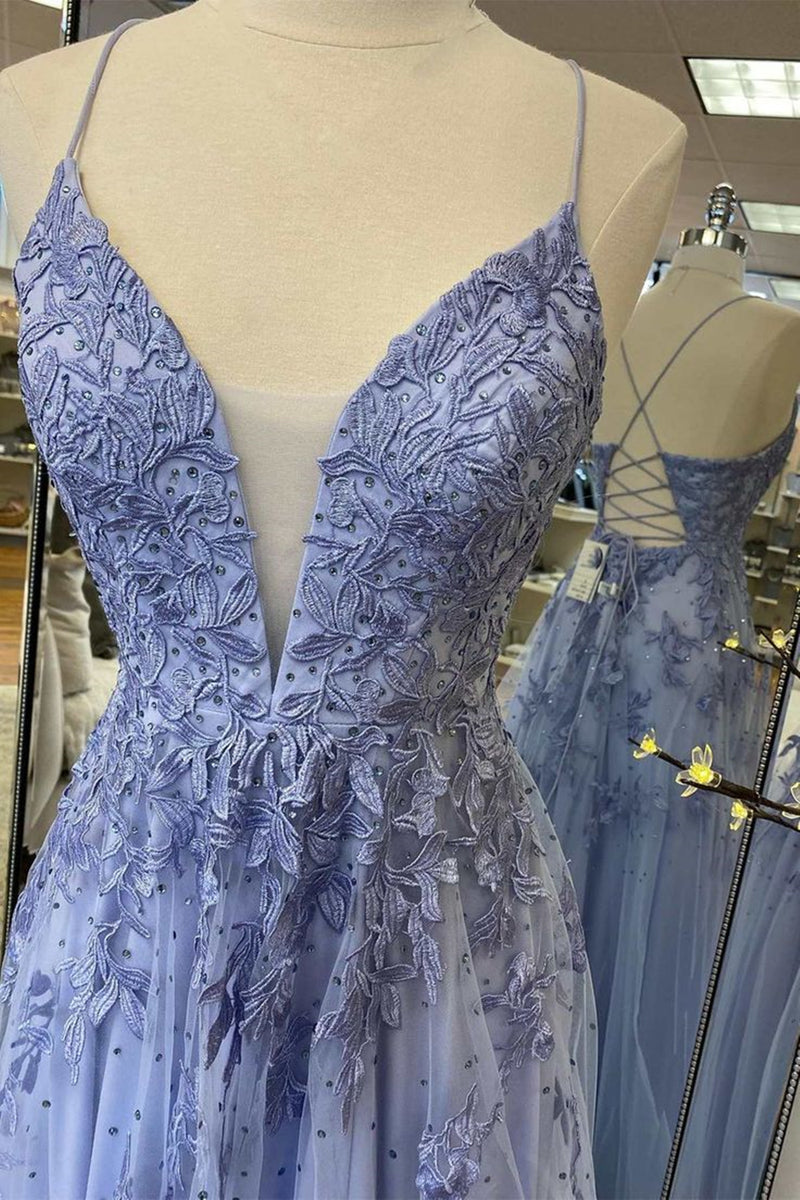 V Neck Glitter Purple Long Prom Dresses, V Neck Long Purple Formal Evening Dresses main image 0