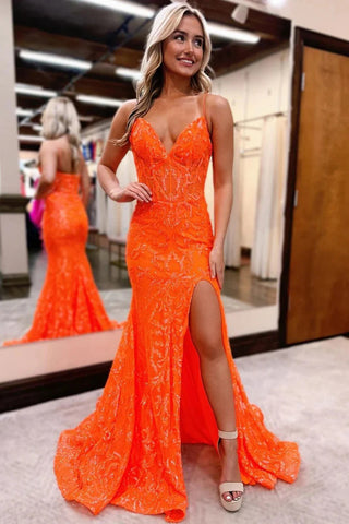 V Neck Mermaid Black Pink Orange Lace Prom Dresses, Mermaid V Neck Long Formal Evening Dresses