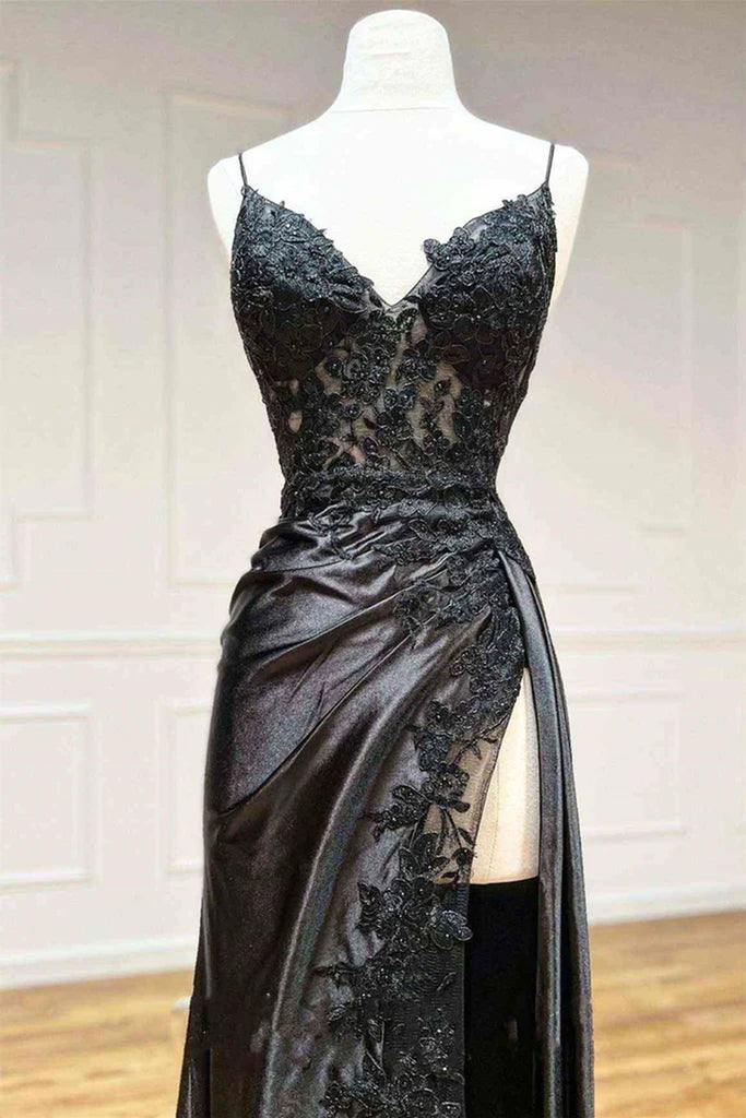 V Neck Open Back Mermaid Black Lace Long Prom Dress, Mermaid Black Lac Eip Collection V Neck Open Back Mermaid Black Lace Long Prom Dress, Mermaid Black Lac Eip Collection