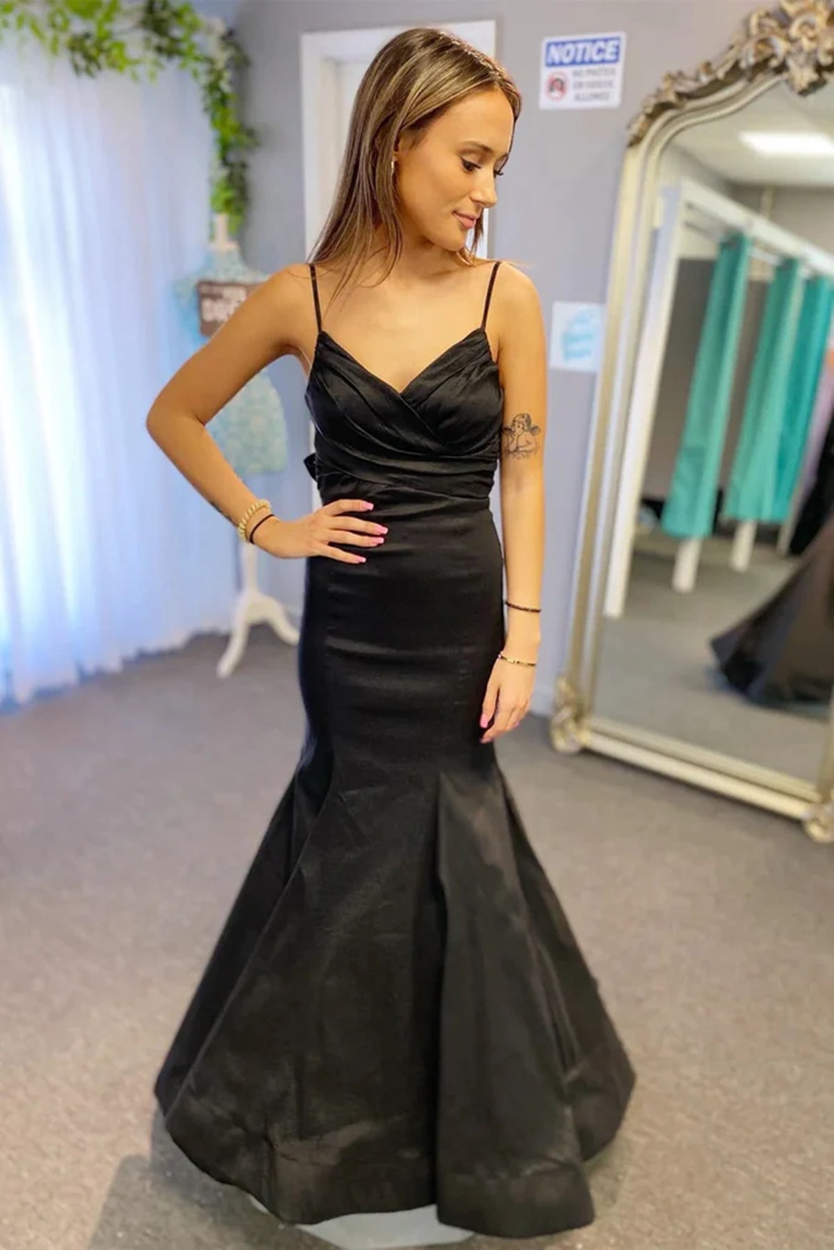 V Neck Open Back Mermaid Black Long Prom Dresses, Mermaid Black Formal Dresses, Black Evening Dresses