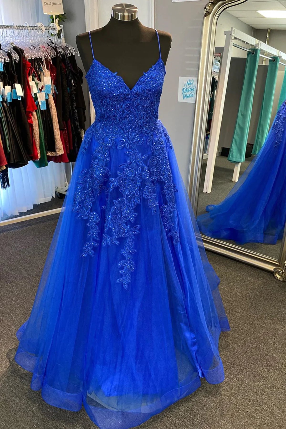 V Neck Royal Blue Lace Prom Dresses,  V Neck Royal Blue Lace Formal Evening Dresses