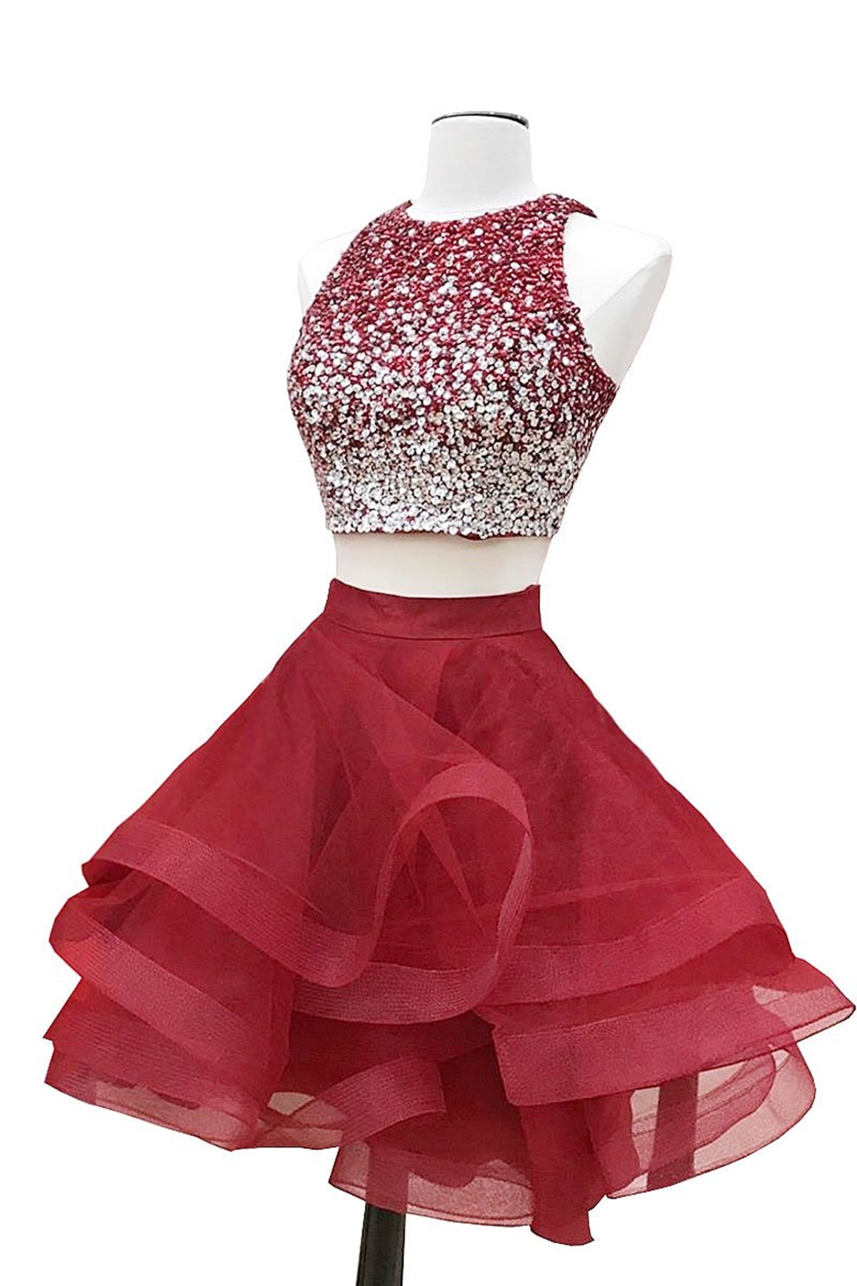 2 Pieces Short Burgundy Prom Dresses, Two Pieces Short Wine Red Beaded Eip Collection 2 Pieces Short Burgundy Prom Dresses, Two Pieces Short Wine Red Beaded Eip Collection