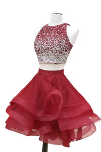 2 Pieces Short Burgundy Prom Dresses, Two Pieces Short Wine Red Beaded Eip Collection 2 Pieces Short Burgundy Prom Dresses, Two Pieces Short Wine Red Beaded Eip Collection