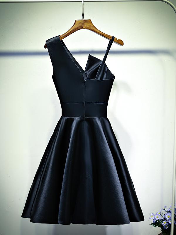 A Line One Shoulder Short Black Prom Dresses, Short Black One Shoulder ...