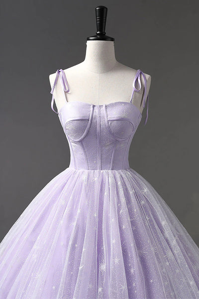 A Line Purple Tulle Long Prom Dresses, Purple Long Formal Evening Dresses