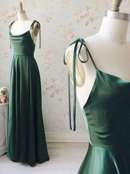 A Line Thin Straps Green Long Prom Dresses, Green Formal Graduation Evening Dresses EP1467