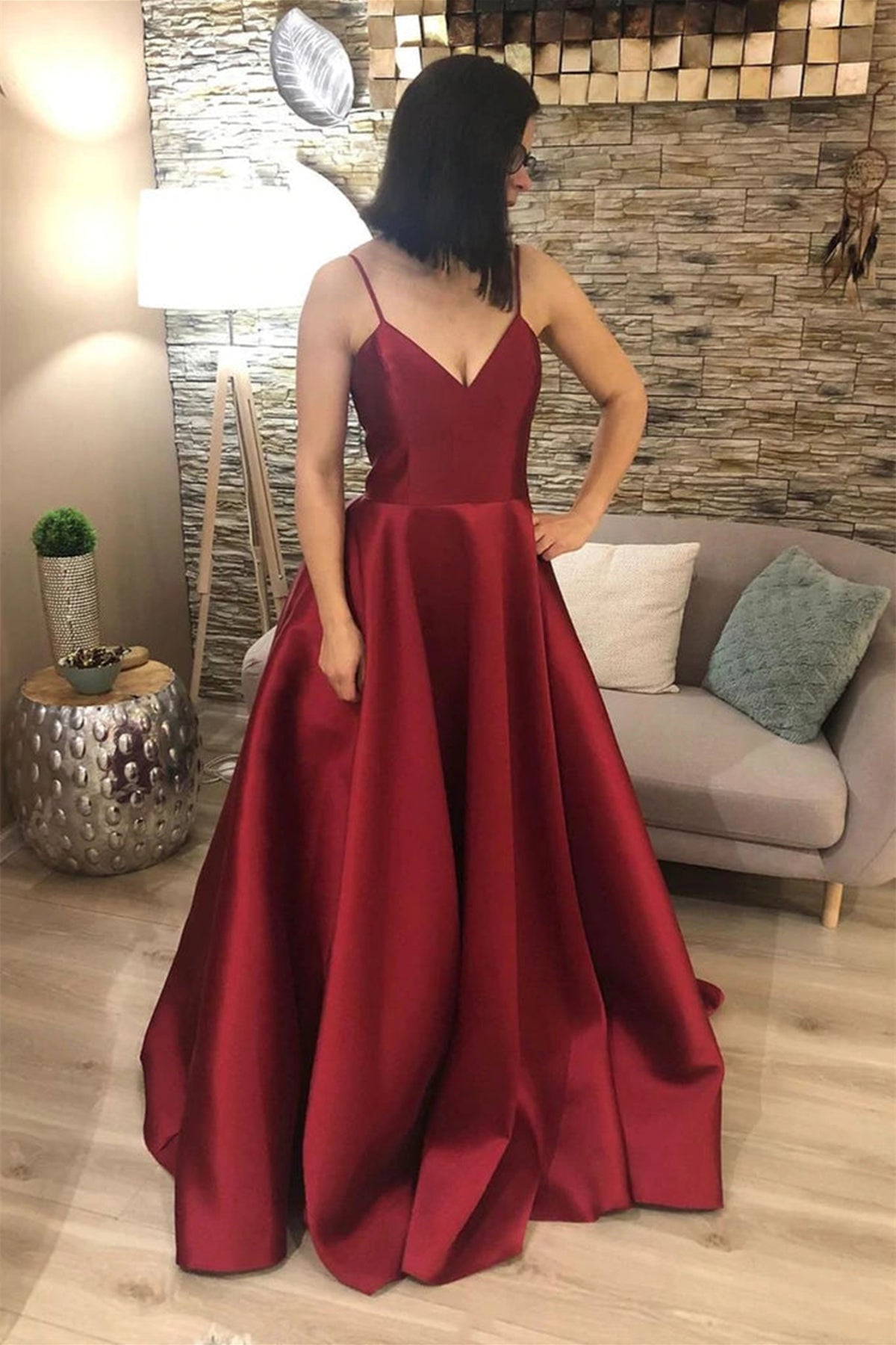 A Line V Neck Backless Burgundy Satin Long Prom Dresses, Backless Burg Eip Collection A Line V Neck Backless Burgundy Satin Long Prom Dresses, Backless Burg Eip Collection