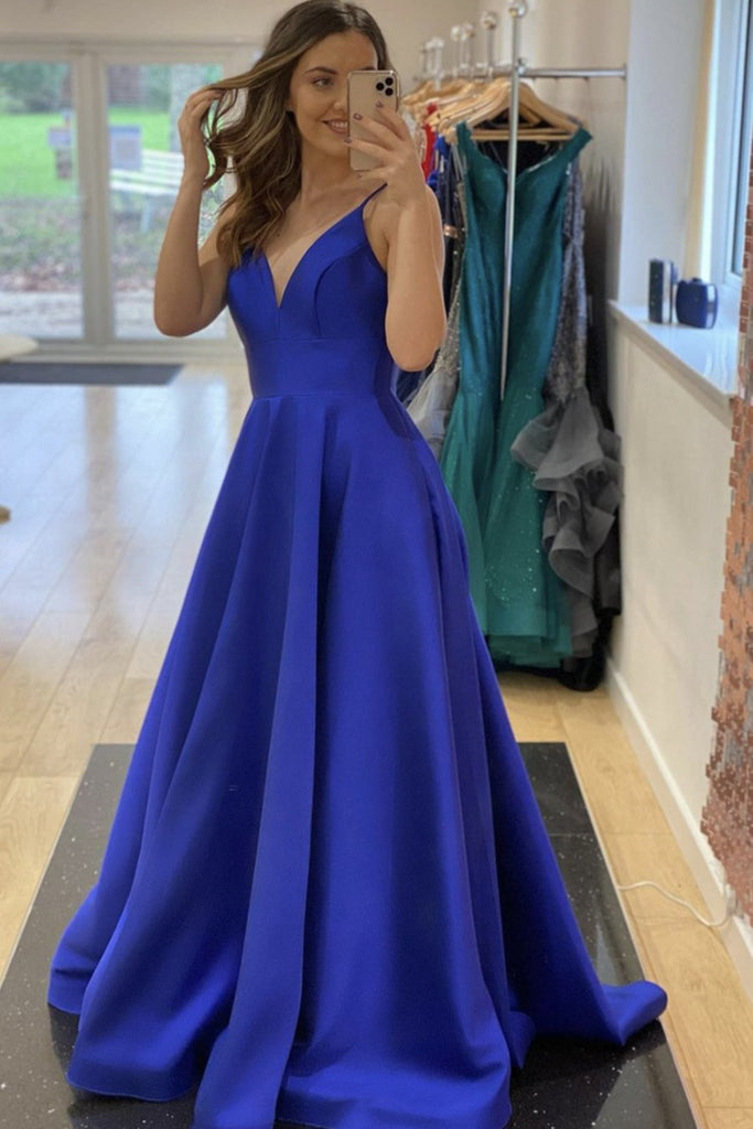 A Line V Neck Backless Royal Blue Long Prom Dresses, Backless Royal Bl Eip Collection A Line V Neck Backless Royal Blue Long Prom Dresses, Backless Royal Bl Eip Collection